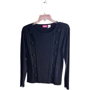Pappagallo black ribbed pullover sweater with pom pom design Size M
